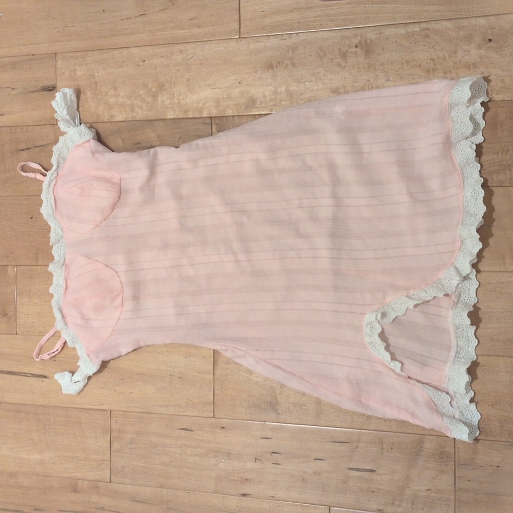 ✅Sexy Pink White Ruffle Slip Dress Coquette Small Lingerie Feminine Cottagecore